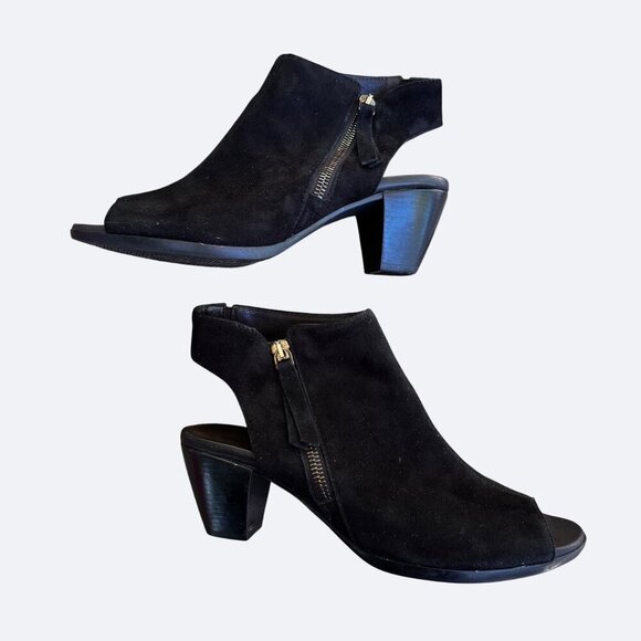 Munro NAKITA Leather Suede Boot Bootie Size 7.5M Black Heel Open Retail $220 EUC - Picture 3 of 10